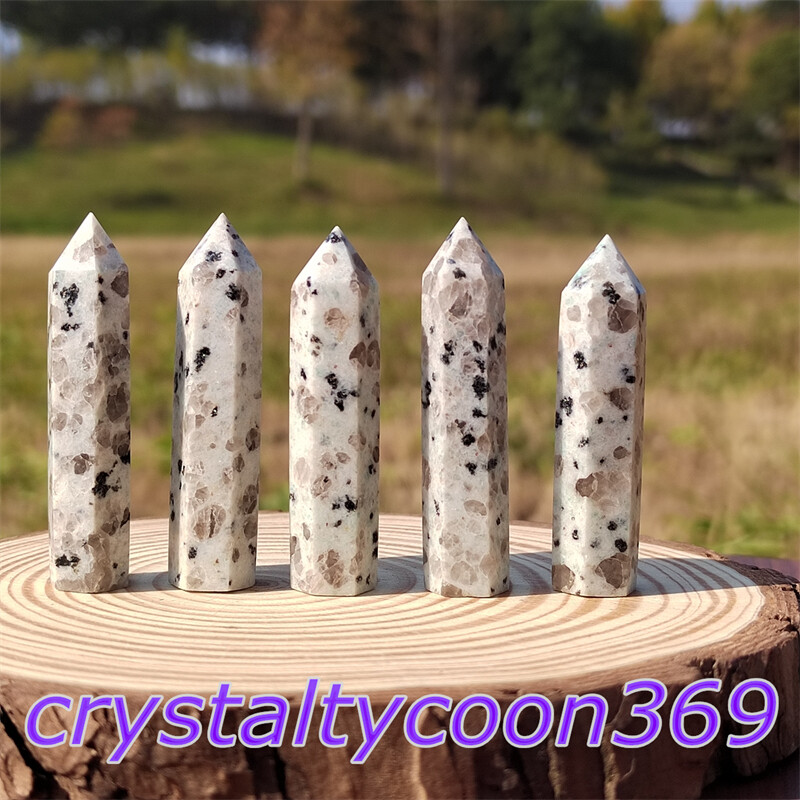 5pcs Natural Kiwi Stone Wand Quartz Crystal Obelisk Point Tower Healing 5.5cm