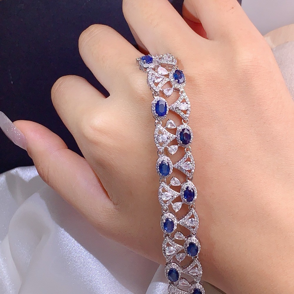 Natural Sapphire DLY bracelet Gemstone Jewelry S925 Silver Plated 18K Gold Gift