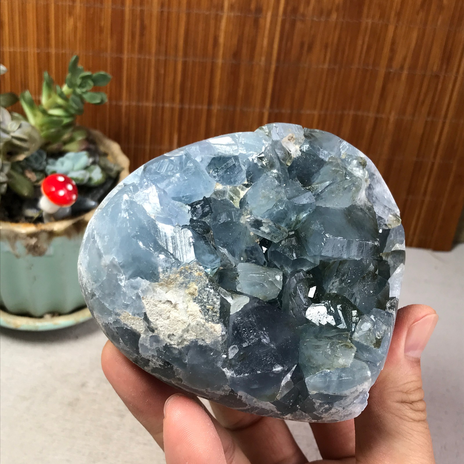 1.07kg Natural Blue Celestite Crystal Heart Quartz Cluster Geode Specimen A6218