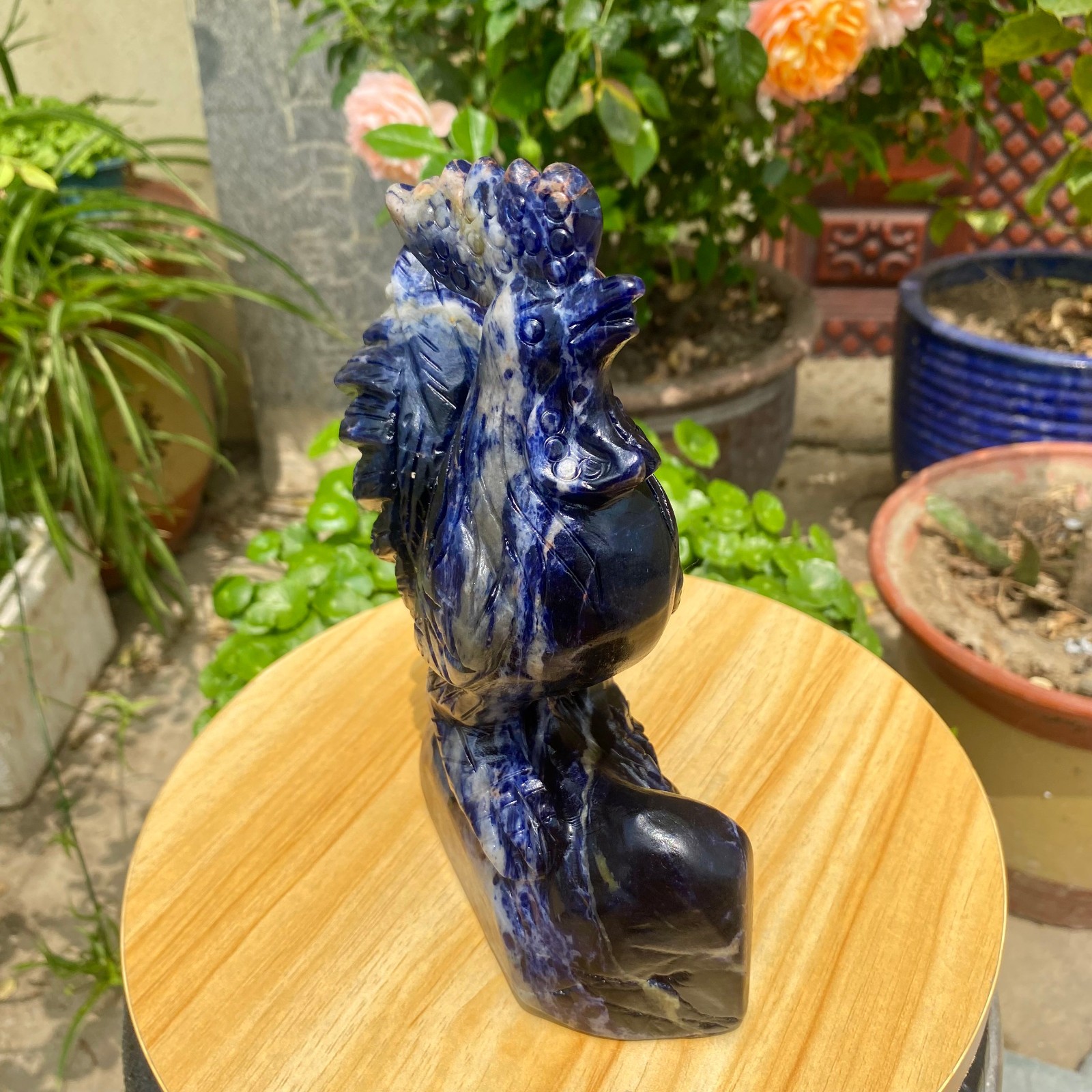 4.3LB Natural blue patterned stone carving rooster statue crystal Healing Stone