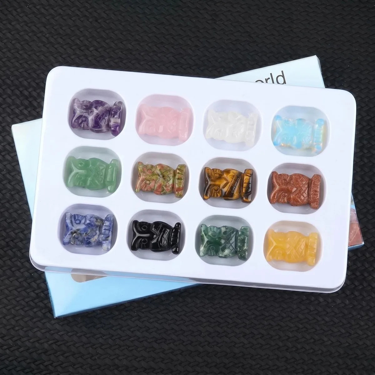 12 Styles Natural Gemstone Owl Carving Mini Crystal Animal Statue Wholesale Bulk