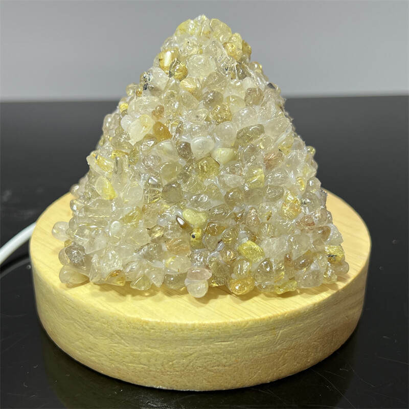 Natural Rutile Crushed stone pyramid Quartz Crystal USB Night lamp Gift 1PC