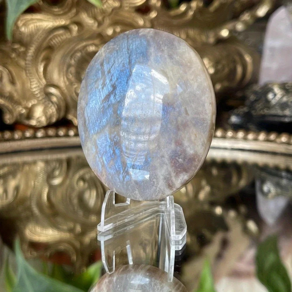 2.5″ Blue Flash Moonstone Tumbled Stone Healing Crystal Pocket Palm Stone Gift
