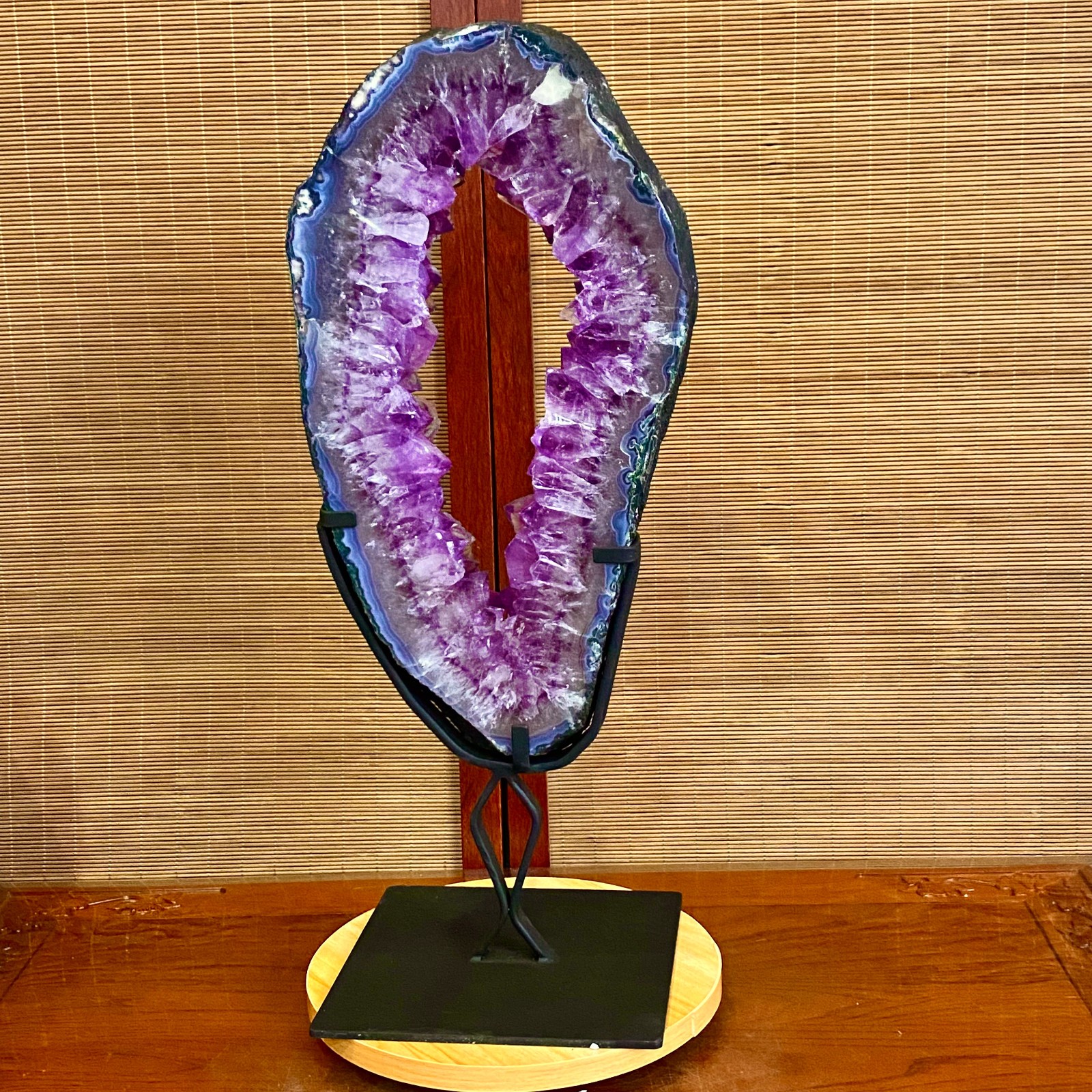 15.1LB Natural Amethyst Cave Crystal Slice Crescent shaped Hand Cut Repai
