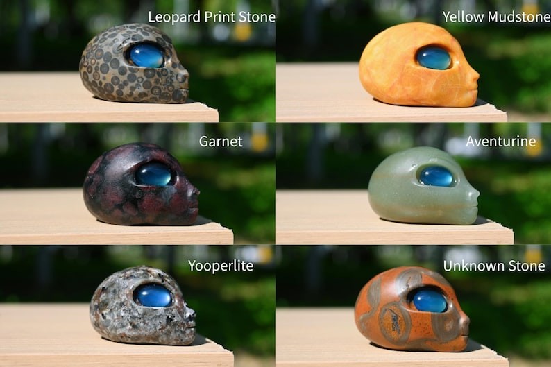 2.3″Natural mixed materials Alien Head figurine carved Decor reiki Heal gift 1pc