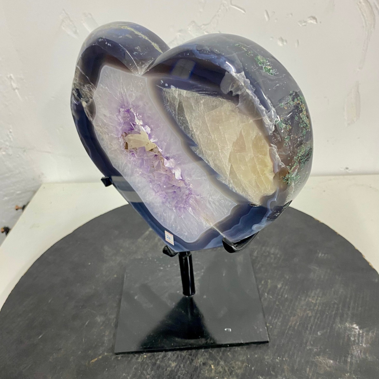 7.58LB Natural heart agate Amethyst Cave Crystal Slice Cut Repai