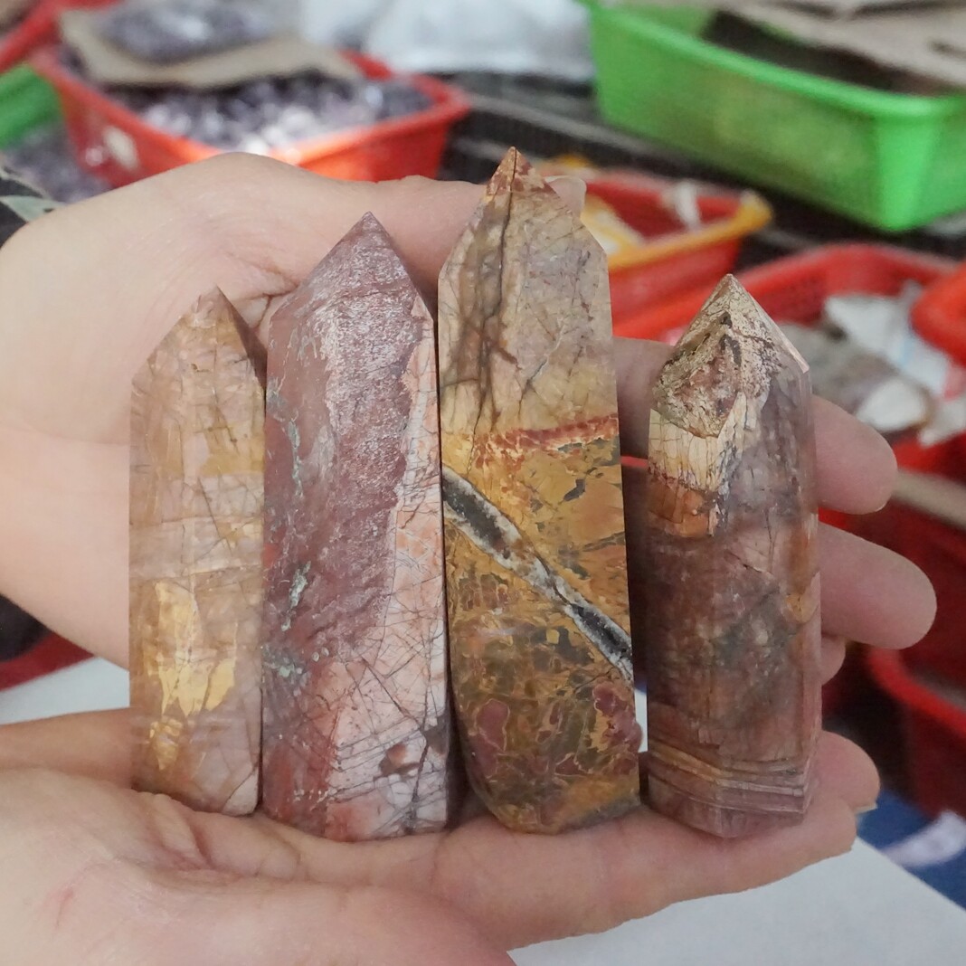 2.2LB 14Pcs Cherry Creek Jasper Multicolor Picasso Crystal Points Tower Healing