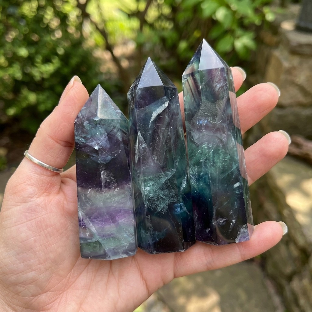 Natural Rainbow Fluorite Crystal Tower Point Healing Obelisk Mineral Specimen
