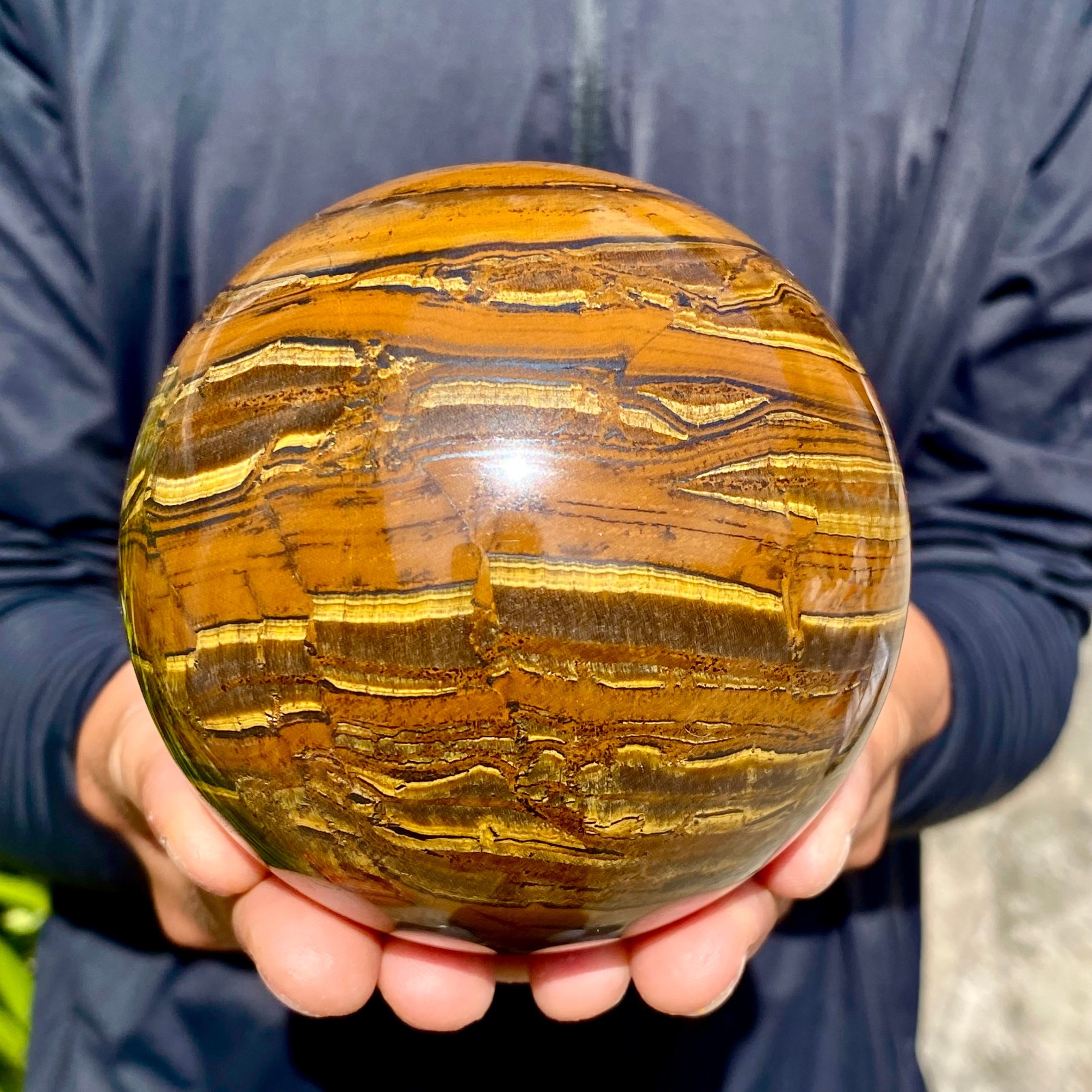 2.93LB Large Natural Tiger Eye Stone Crystal Ball Quartz Healing Sphere Décor