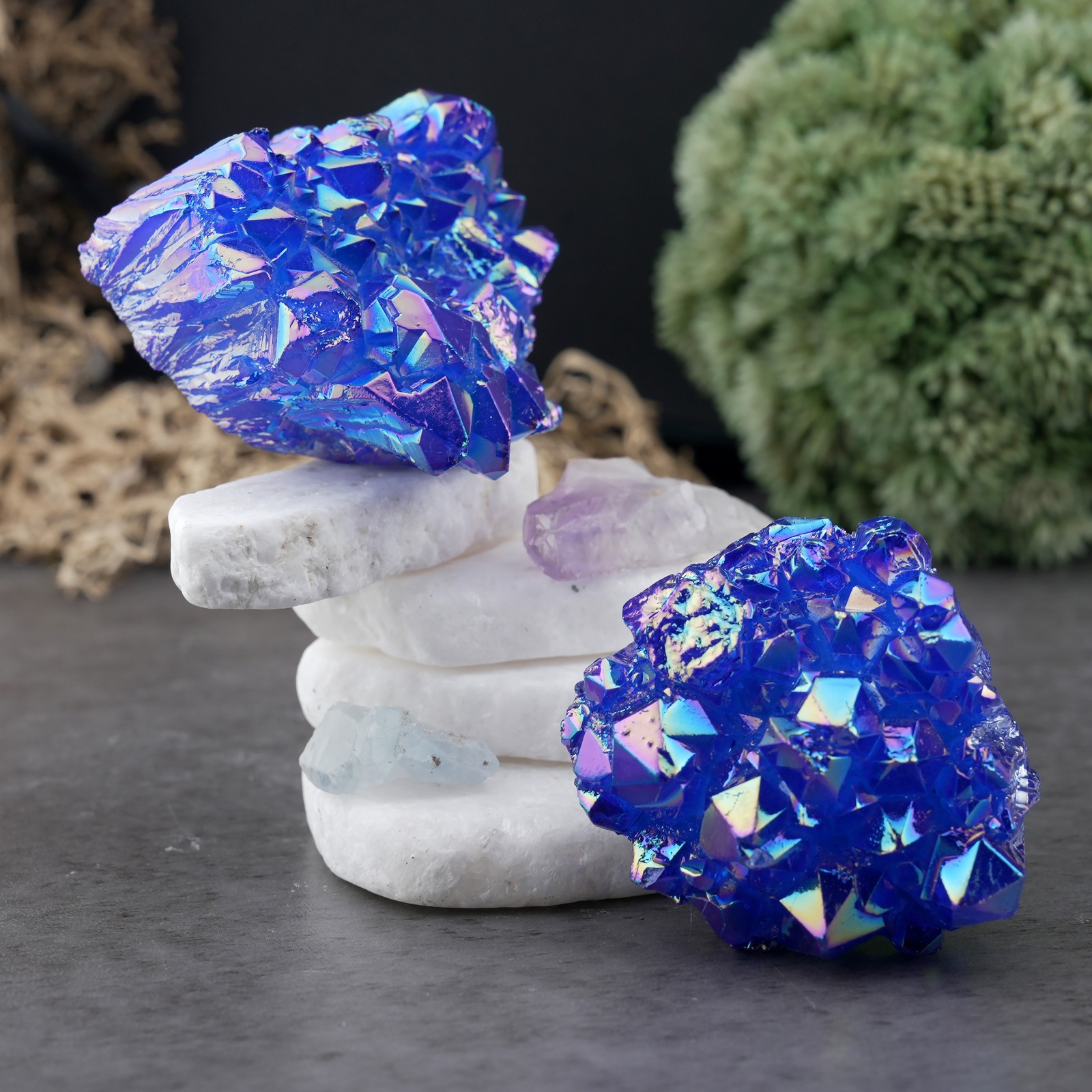 Neon Blue Aura Quartz Cluster Crystal Specimen Decor Meditation Stone Gift