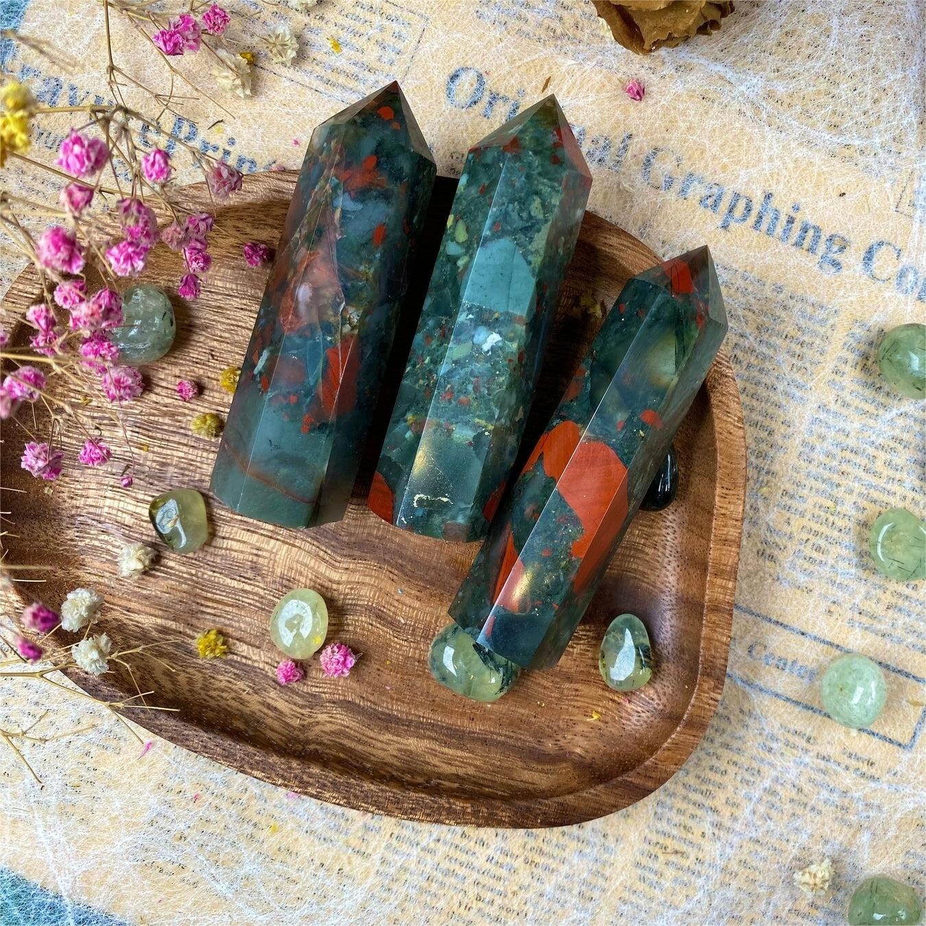 African Bloodstone Crystal Tower Healing Crystal Obelisk Wand Mineral Specimens