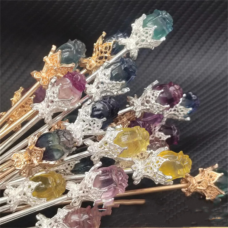 5pcs Natural Fluorite Rose flower skull Quartz Crystal Skull Reiki Healing Gem
