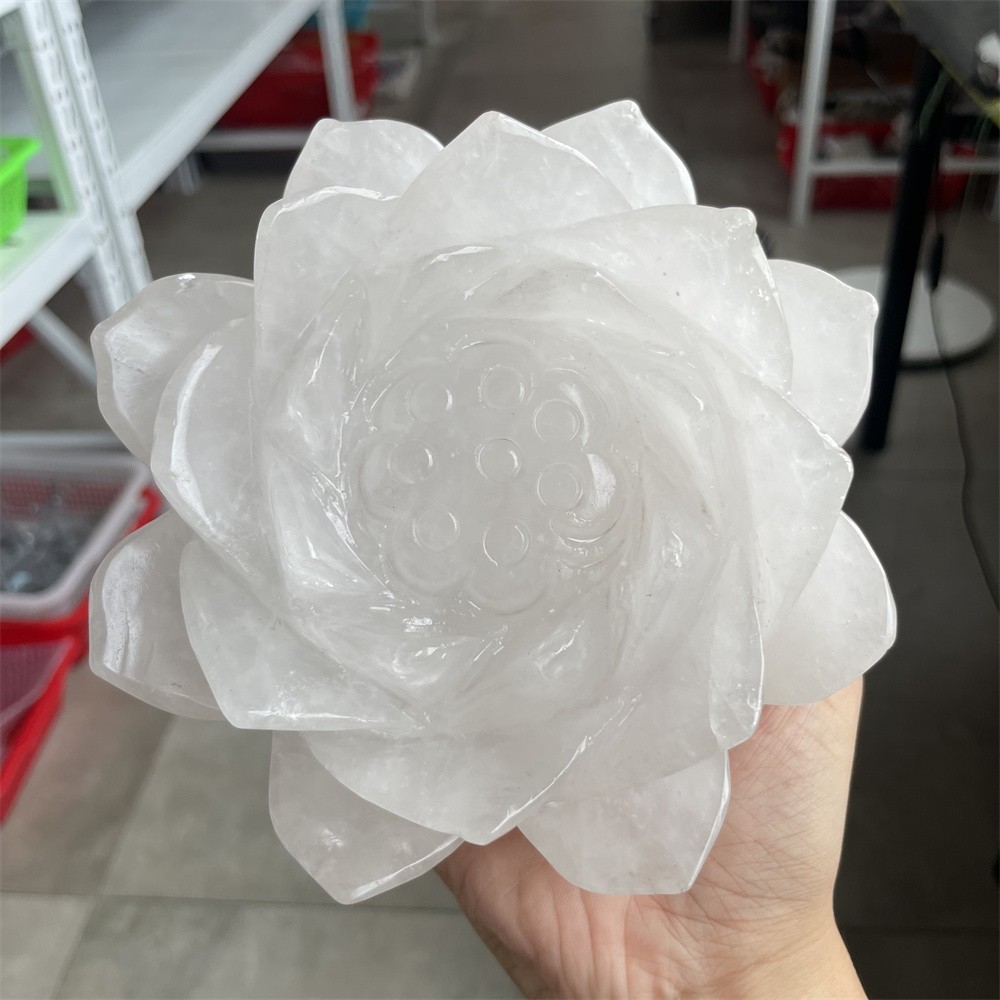 4.2LB 5.5″ Natural Clear Quartz Flower Carved Decor Crystal Reiki Decor
