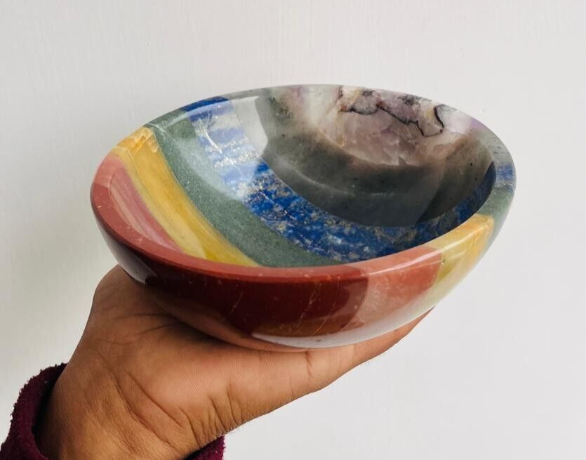 Large Seven Chakra Crystal Bowl Handmade Crystal Home Office Decorative Bowl