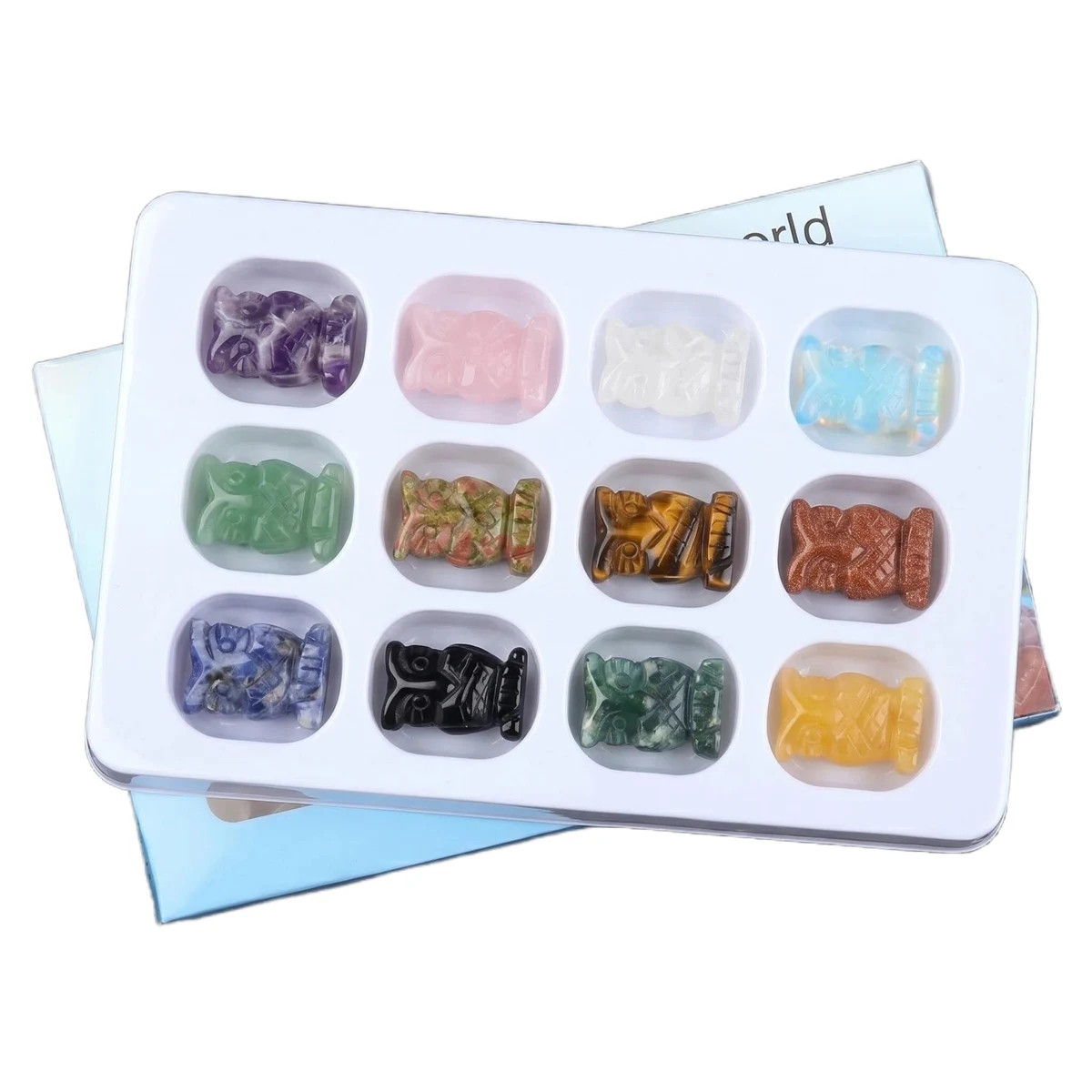 12 Styles Natural Gemstone Owl Carving Mini Crystal Animal Statue Wholesale Bulk