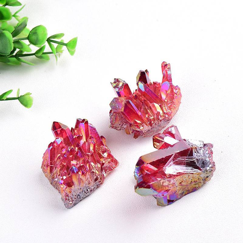 120g Natural Aura Red Titanium Ore Stone Quartz Crystal Cluster Specimens Reiki