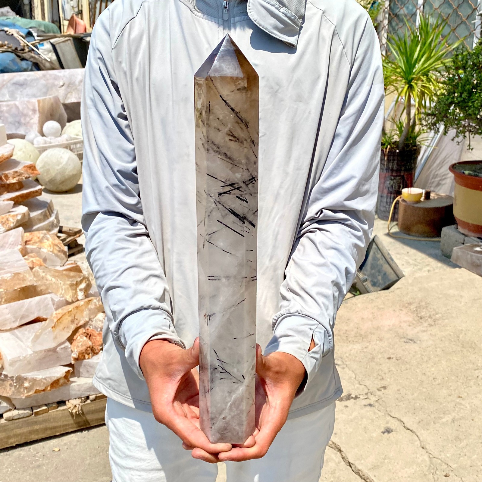 5LB Natural black hair crystal, white crystal pillar, quartz crystal