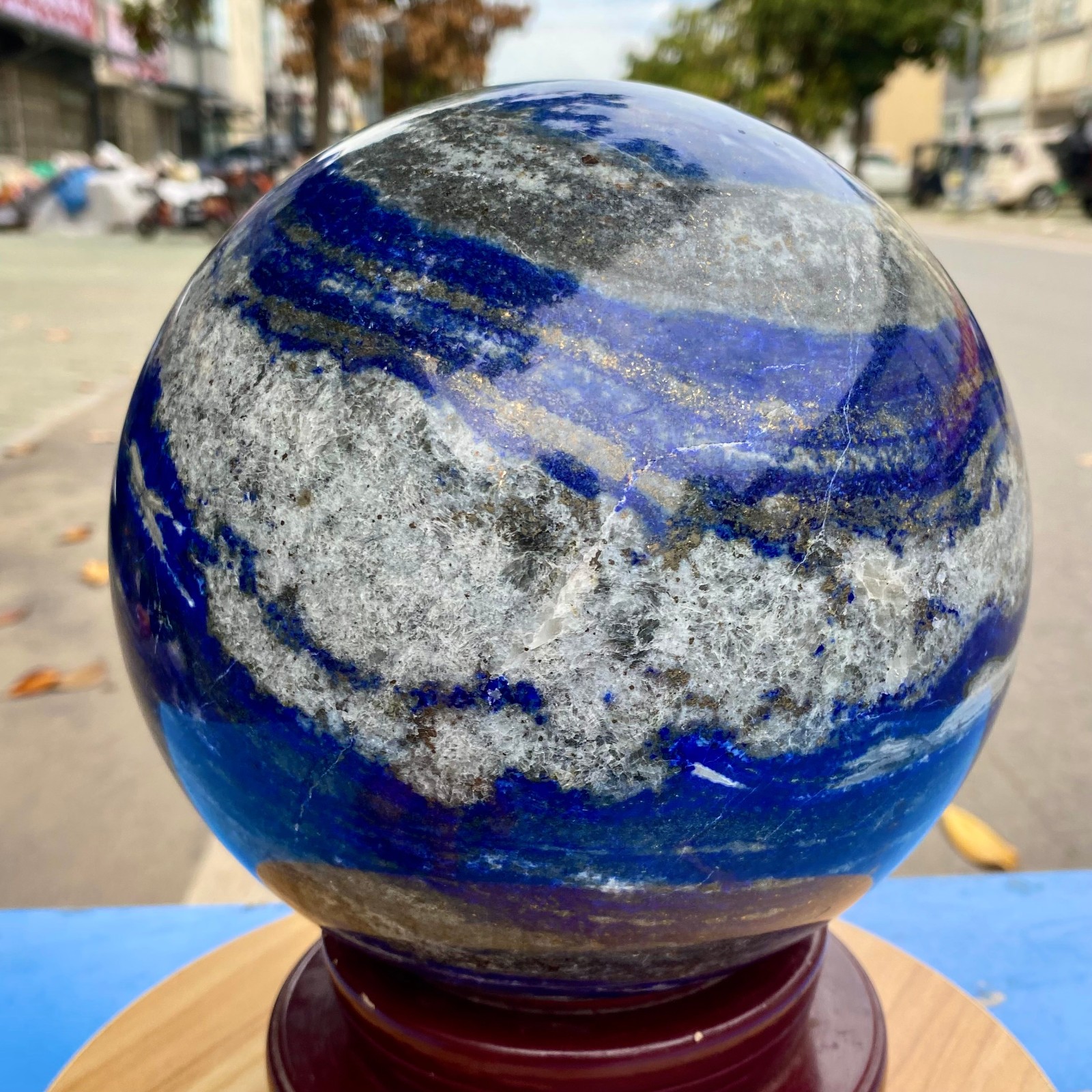 21.91LB Large Natural Lapis lazuli jasper Quartz Sphere Crystal Ball Reiki Heal