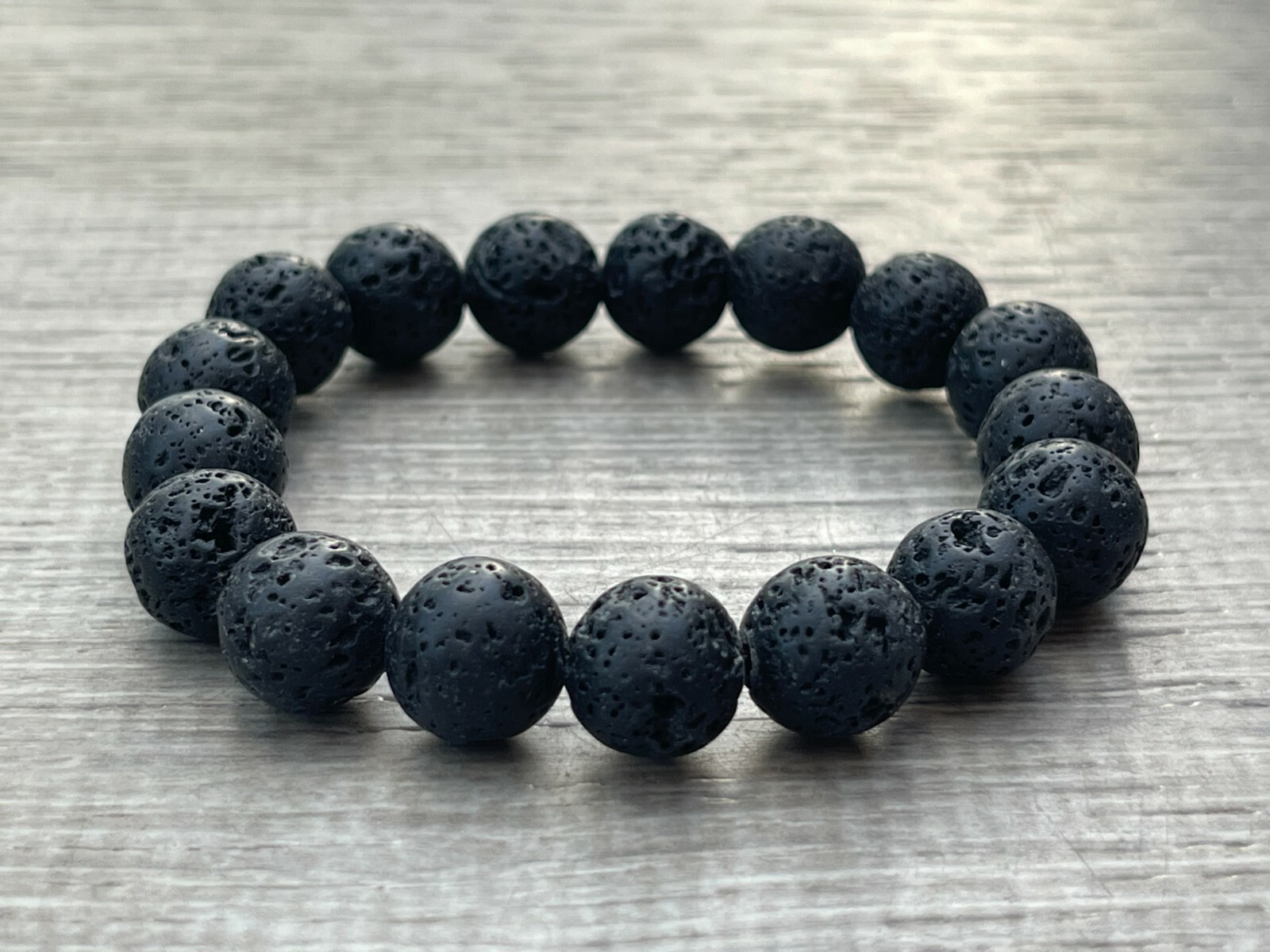 Grade A++ Large Black Lava Rock Crystal Bead Bracelet 8mm,Volcanic Lava Bracelet