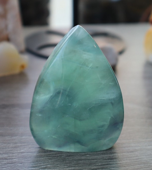 FLUORITE TEARDROP FREEFORM 2.28 INCHES TALL/ 89.3 GRAMS