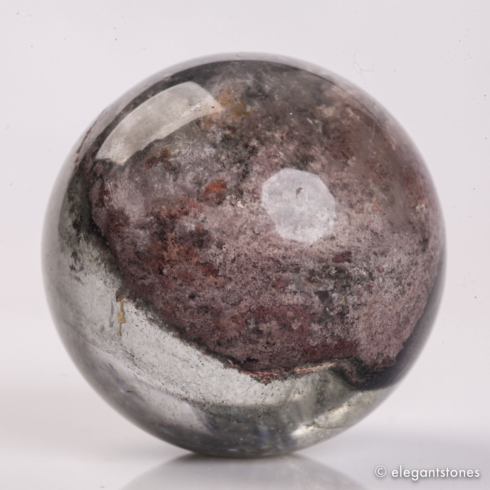 58g35mm Natural Garden/Phantom/Ghost/Lodolite Quartz Crystal Sphere Healing Ball