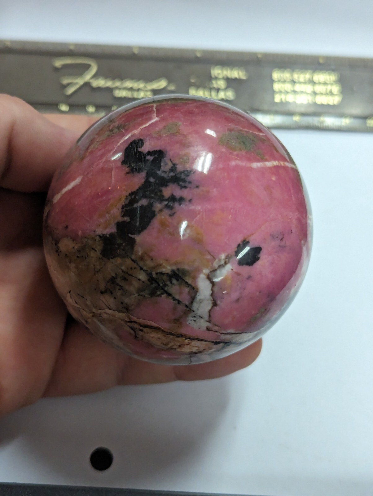 Huge Polished Pink Rhodonite Large Sphere Ball Orb Display Big 742g