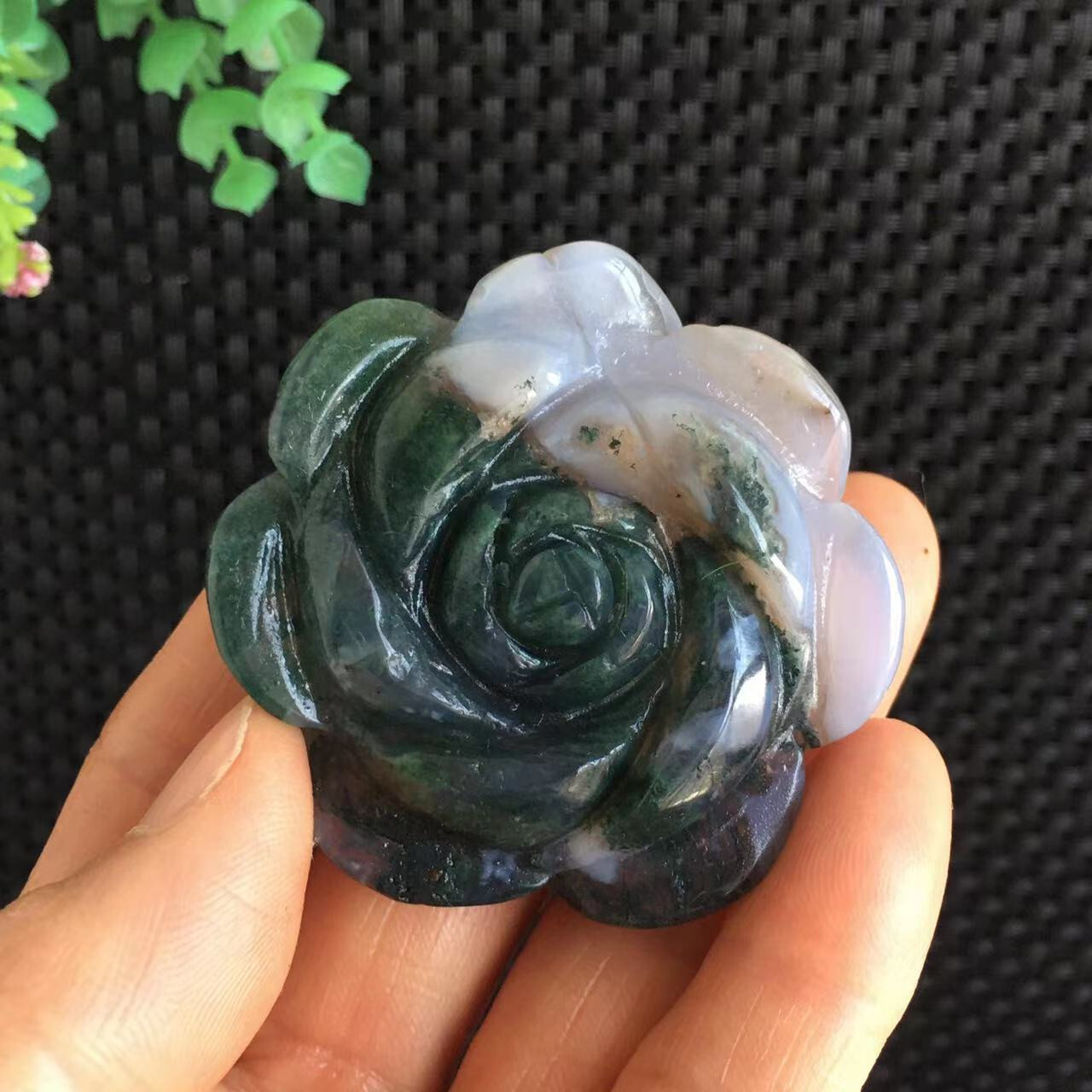 50g Moss Agate Rose Flower Carving Crystal Healing Spiritual Gift Collection