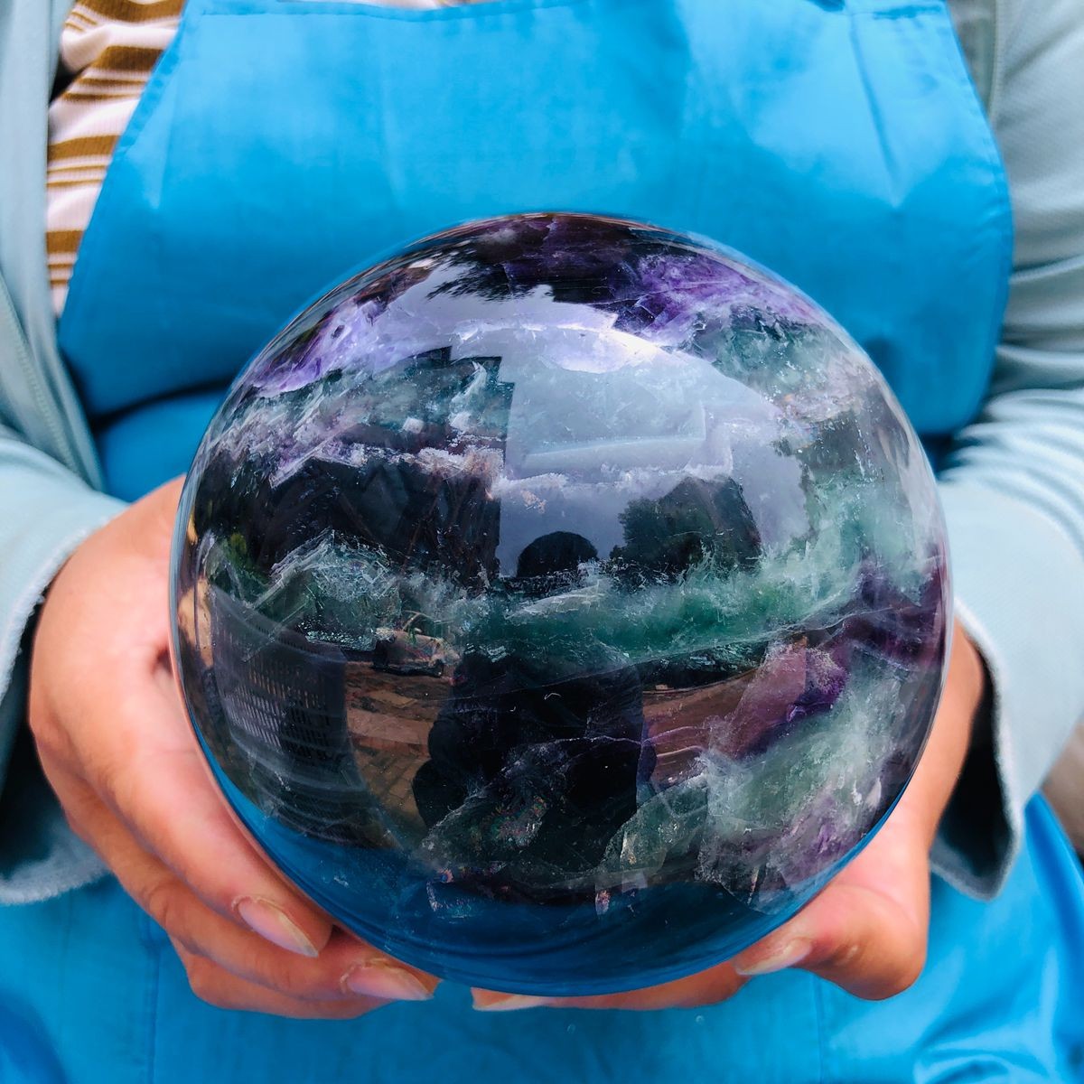 6.4 LB Natural Rainbow Fluorite Sphere Collectible Decor Healing Stone 5479