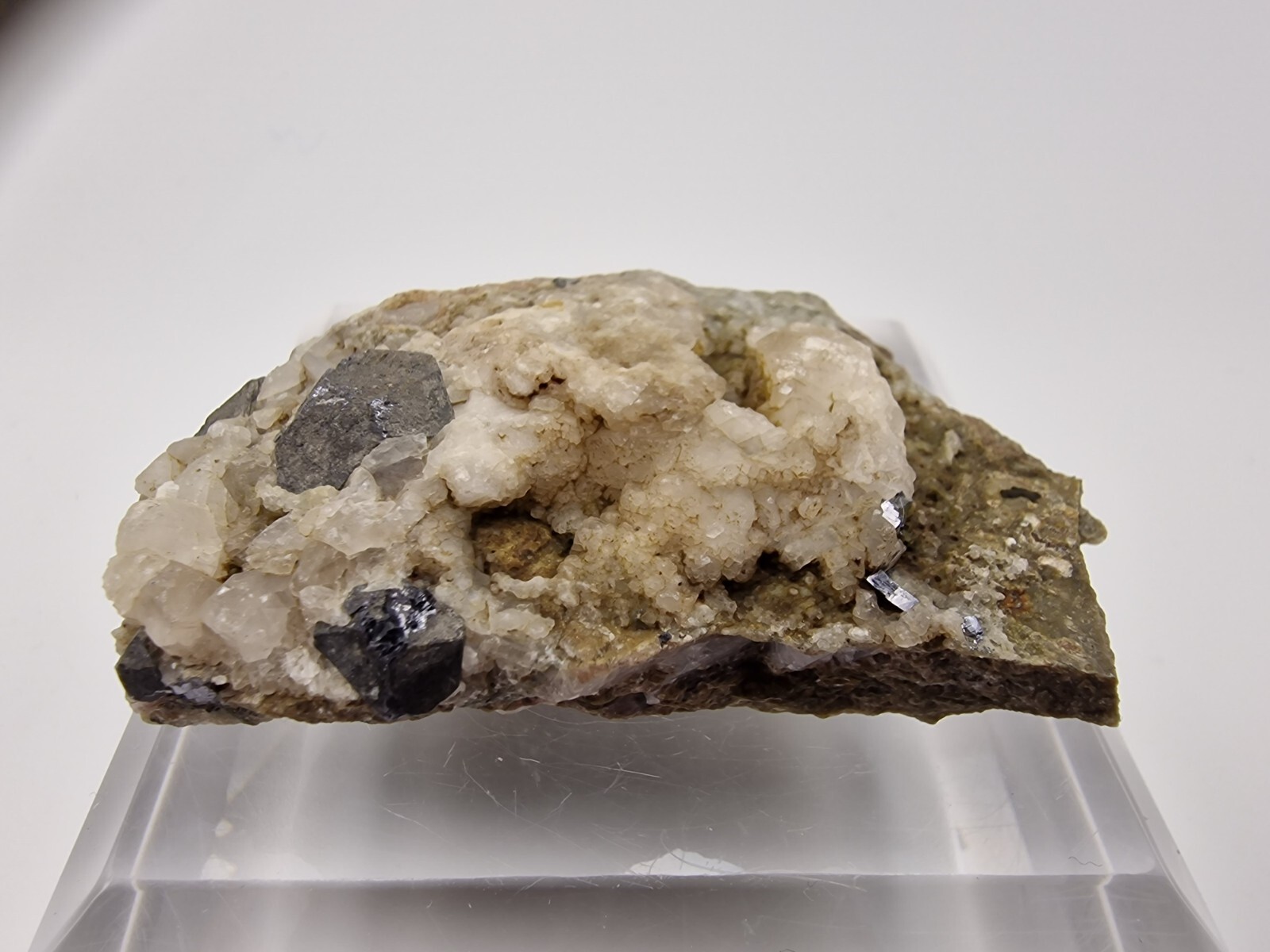 Galena Crystals with Calcite From Sala Silvergruva , Västmanlands län, Sweden