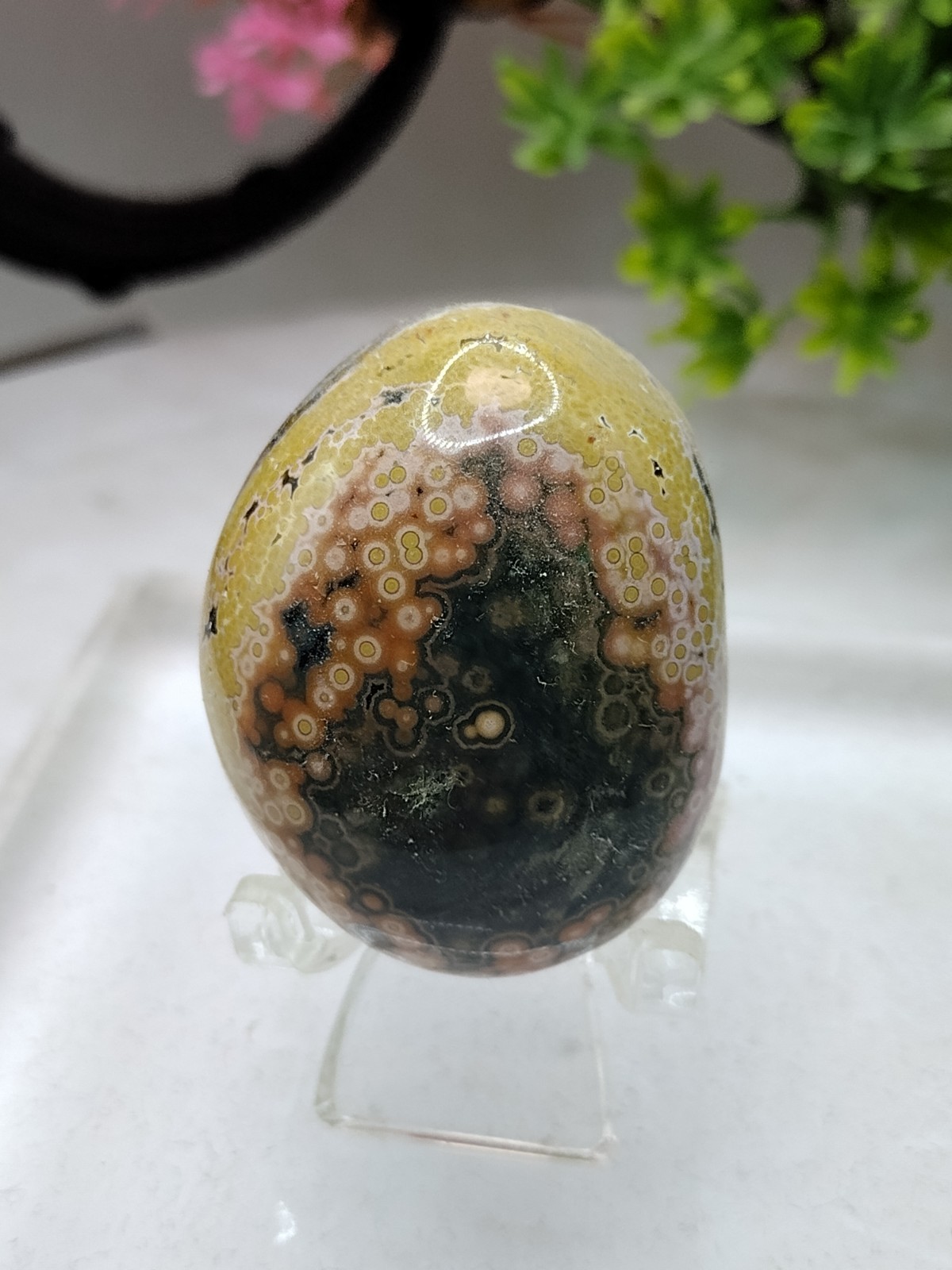 Beautiful Old Stock Ocean Jasper Palm Stone 1-1/2 Inch
