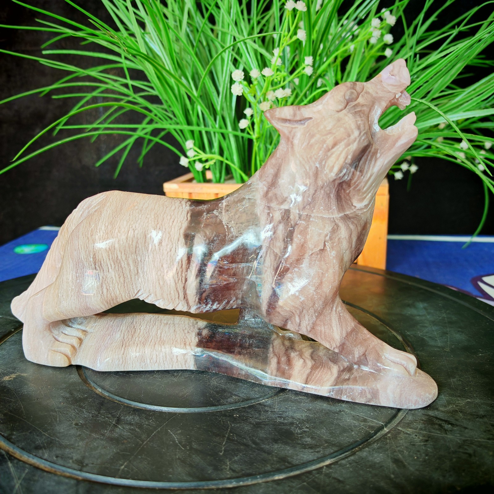 4LB Natural crystal Wolf Carving in Purple Agate reiki healing