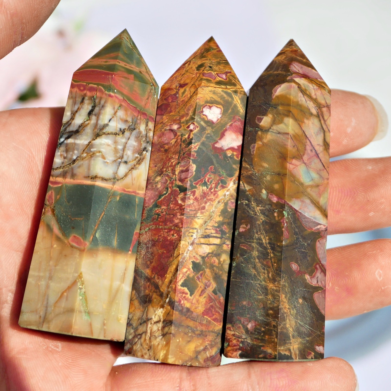 Red Creek Jasper Obelisk Crystal Point 7cm Abstract Art Stone Wand Desk Decor 1P