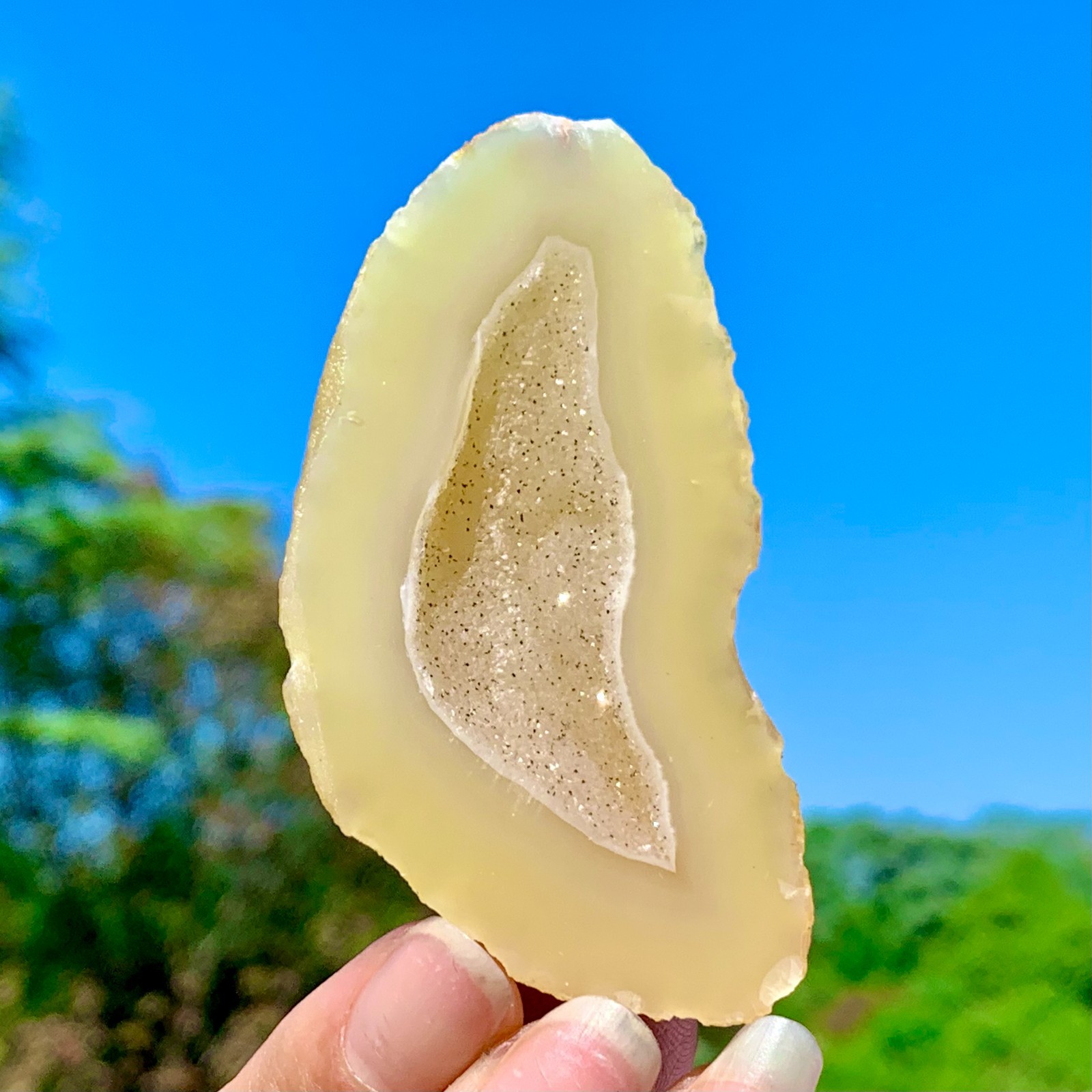 50G AAA Grade Natural Beautiful Yellow Agate Geode Druzy Slice Extra Large Gem