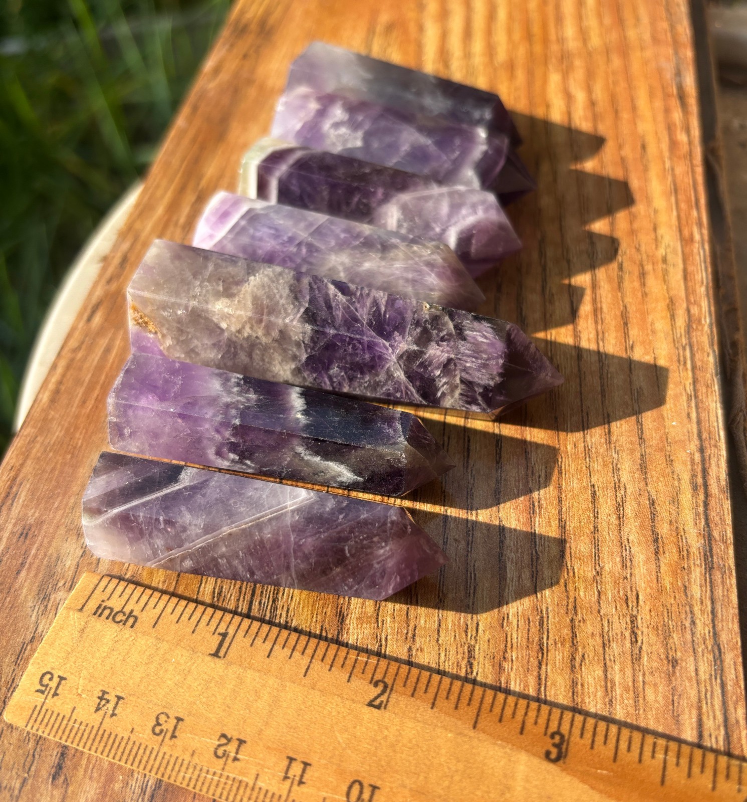7 (SEVEN) NATURAL AMETHYST QUARTZ CRYSTAL TOWER POINT POLISHED HEALING WAND SET