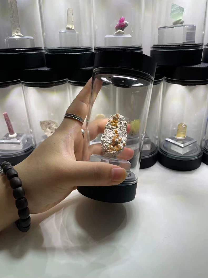 Mineral Display Box Dual Light UV Filter 360° Rotation Magnetic Glass Case