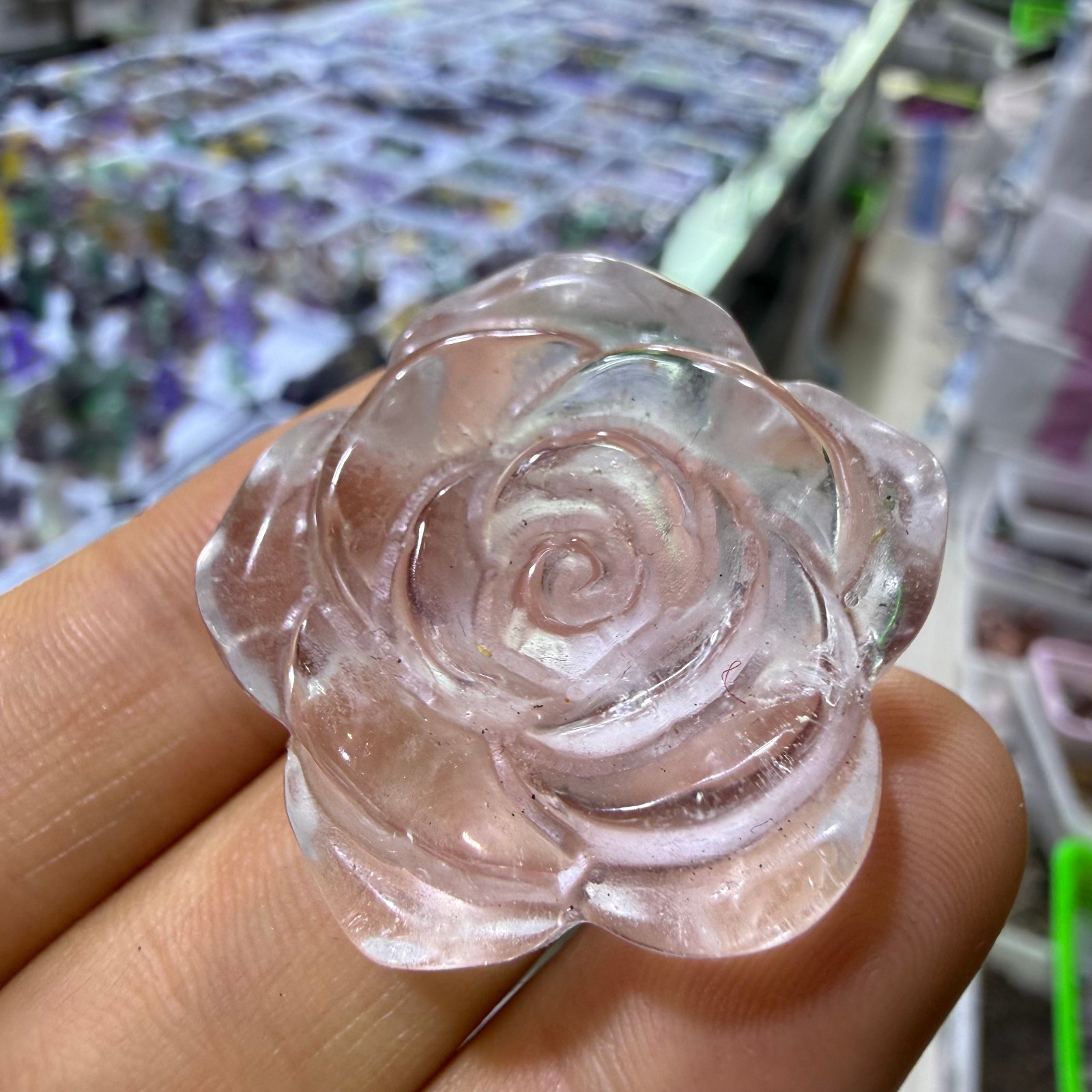 1.1″ natural White crystal Creative carved Rose flower quartz crystal gift 1pc