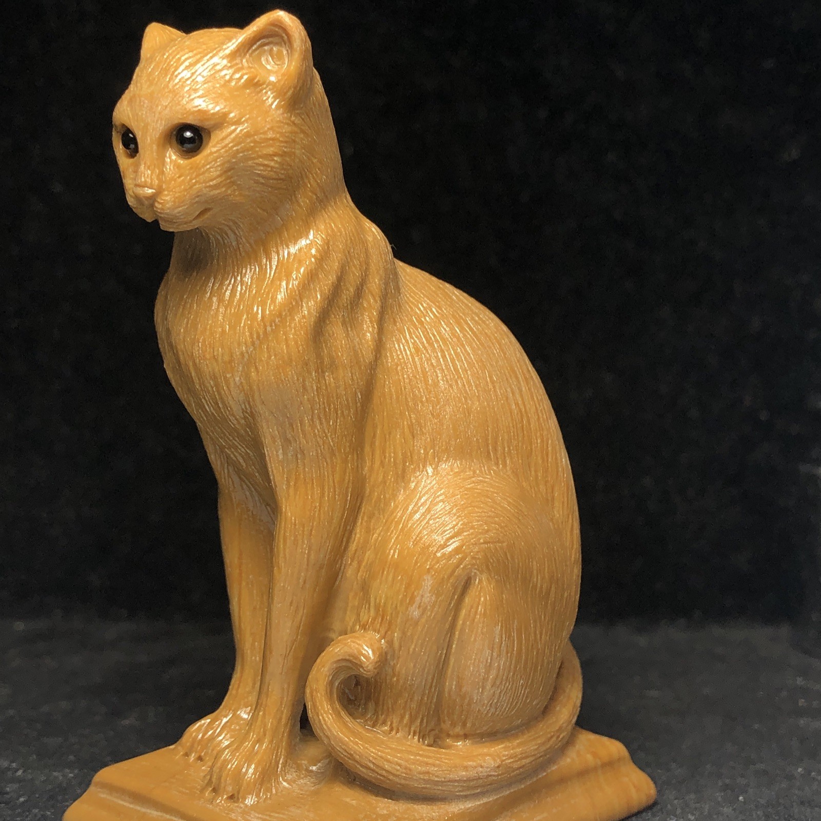 Hand Carved Natural Songhua Stone Quartz Cat Sculpture Signed Collectible Art.
