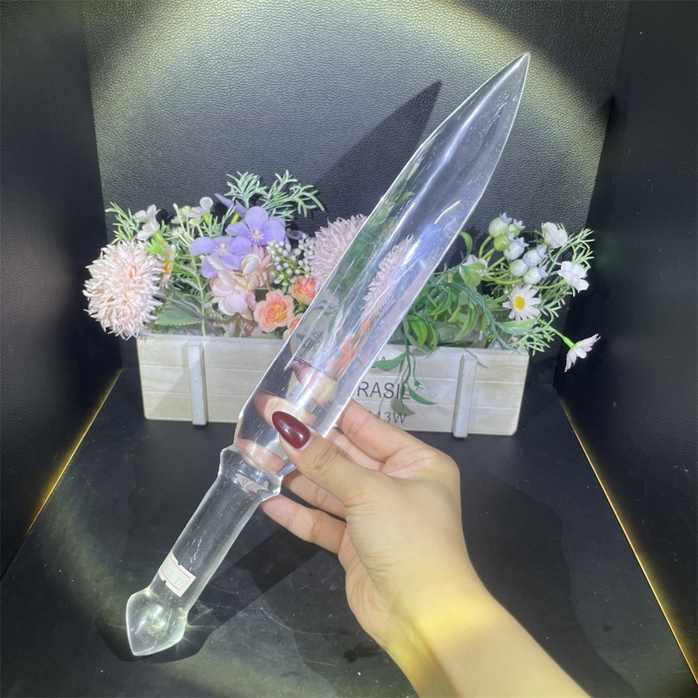 0.8LB 14.9″ Natural A++ Clear Quartz Sword Carving Crystal Quartz Mineral Reiki