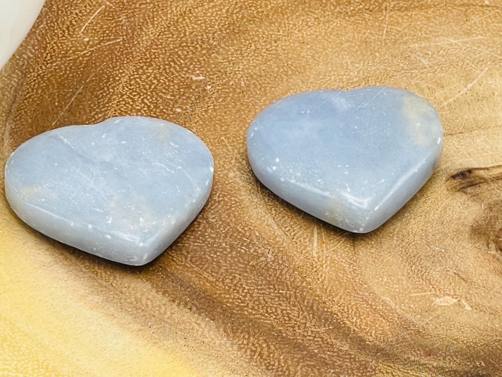 Blue Angelite Heart Palm Stones, Polish Reiki Massage Pocket stone, Pick a size