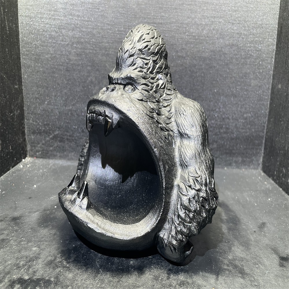 5.3LB 6.9”Natural Black Obsidian Orangutan Ornament Quartz Crystal Carving Gift