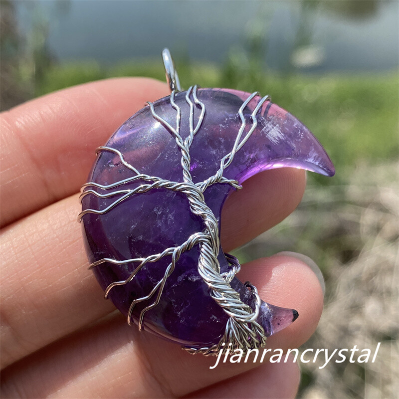 1pc Natural Amethyst Quartz Hand Carved Moon Quartz Crystal Skull Reiki Healing