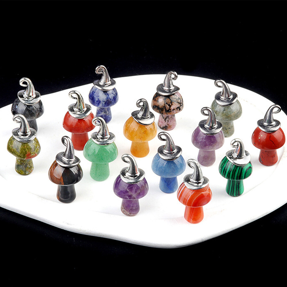 1pc Mushroom Pendant Natural Crystal Gemstone Christmas Wizard Hat Jewelry DIY