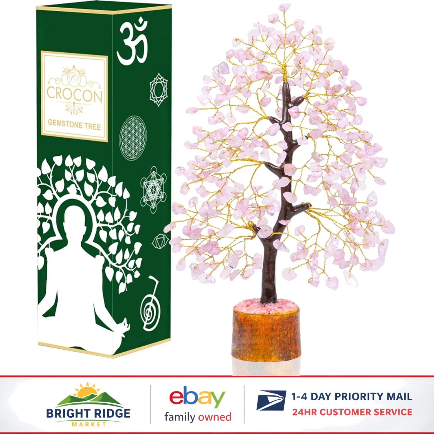 Artificial Rose Quartz Tree of Life, Polished Crystal Decorative Gift for Home