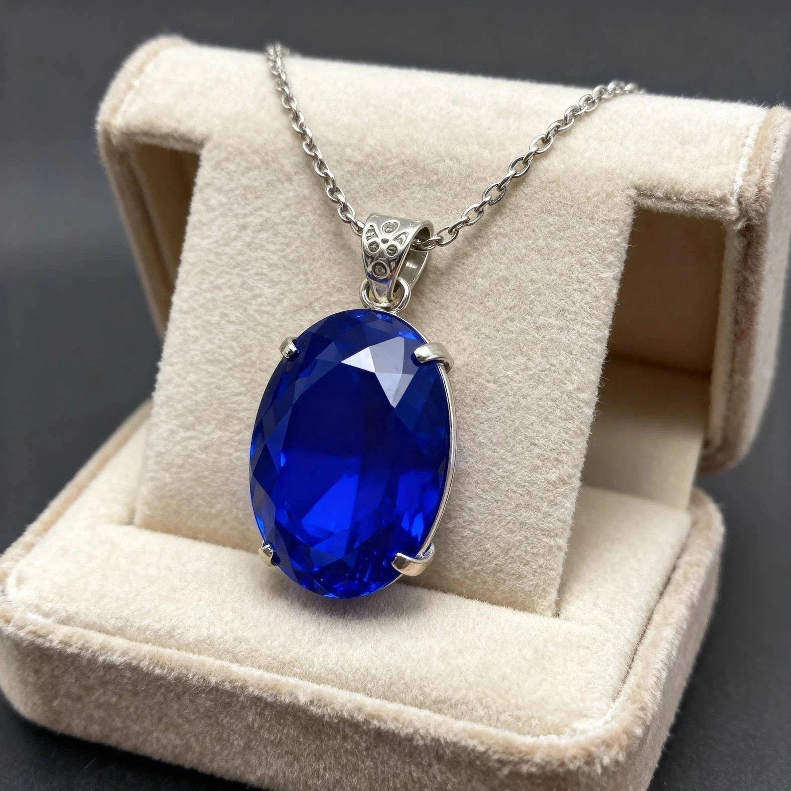 Lab-Created Brazilian 87-95 Ct Brazilian Blue FANCY Topaz Pendant Gift Her