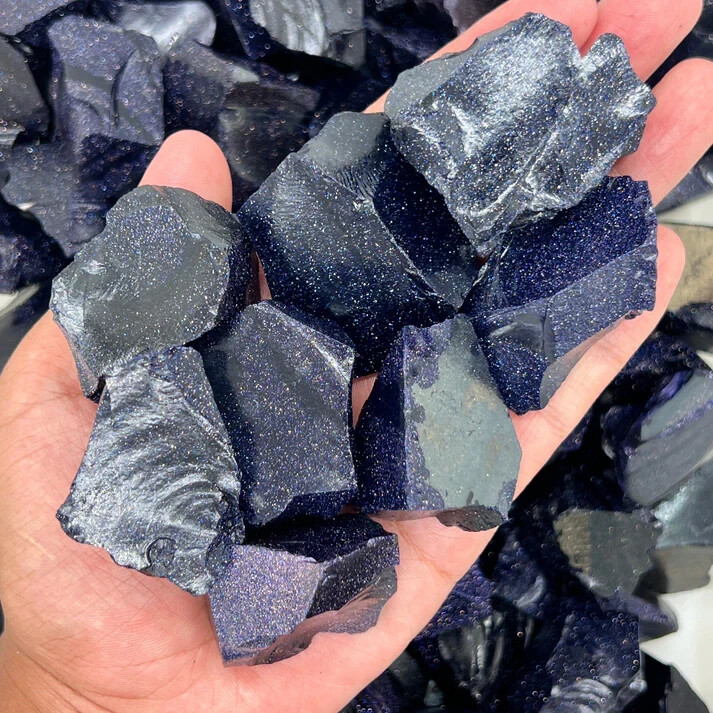 3Pcs Blue Goldstone Raw Stone Crystal Mineral Specimen Healing Energy Reiki Gift