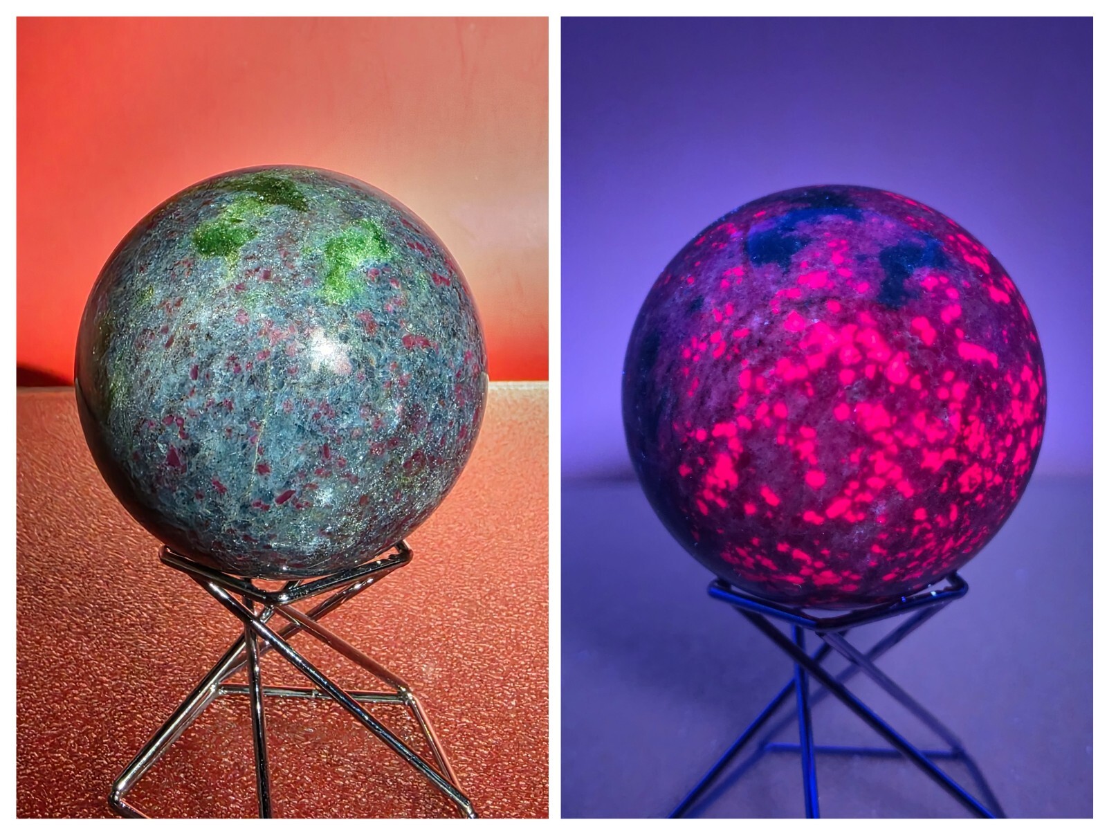 Natural Ruby In Kyanite Quartz Sphere 400g UV Reactive Crystal Healing Reiki