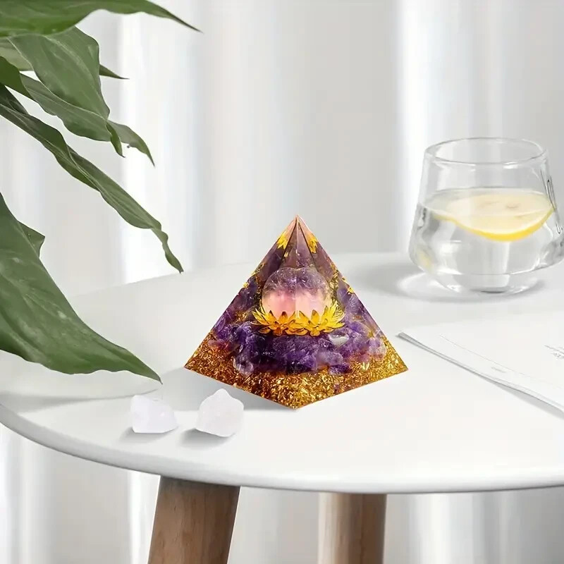 Orgonite Pyramid Amethyst Peridot Healing Crystal Energy Orgone EMF Protection