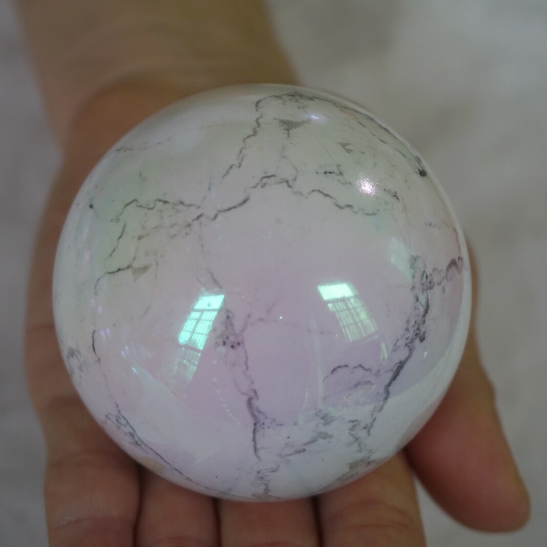10Pcs 11LB Rainbow Aqua Aura White Howlite Quartz Crystal Ball Titanium Coating