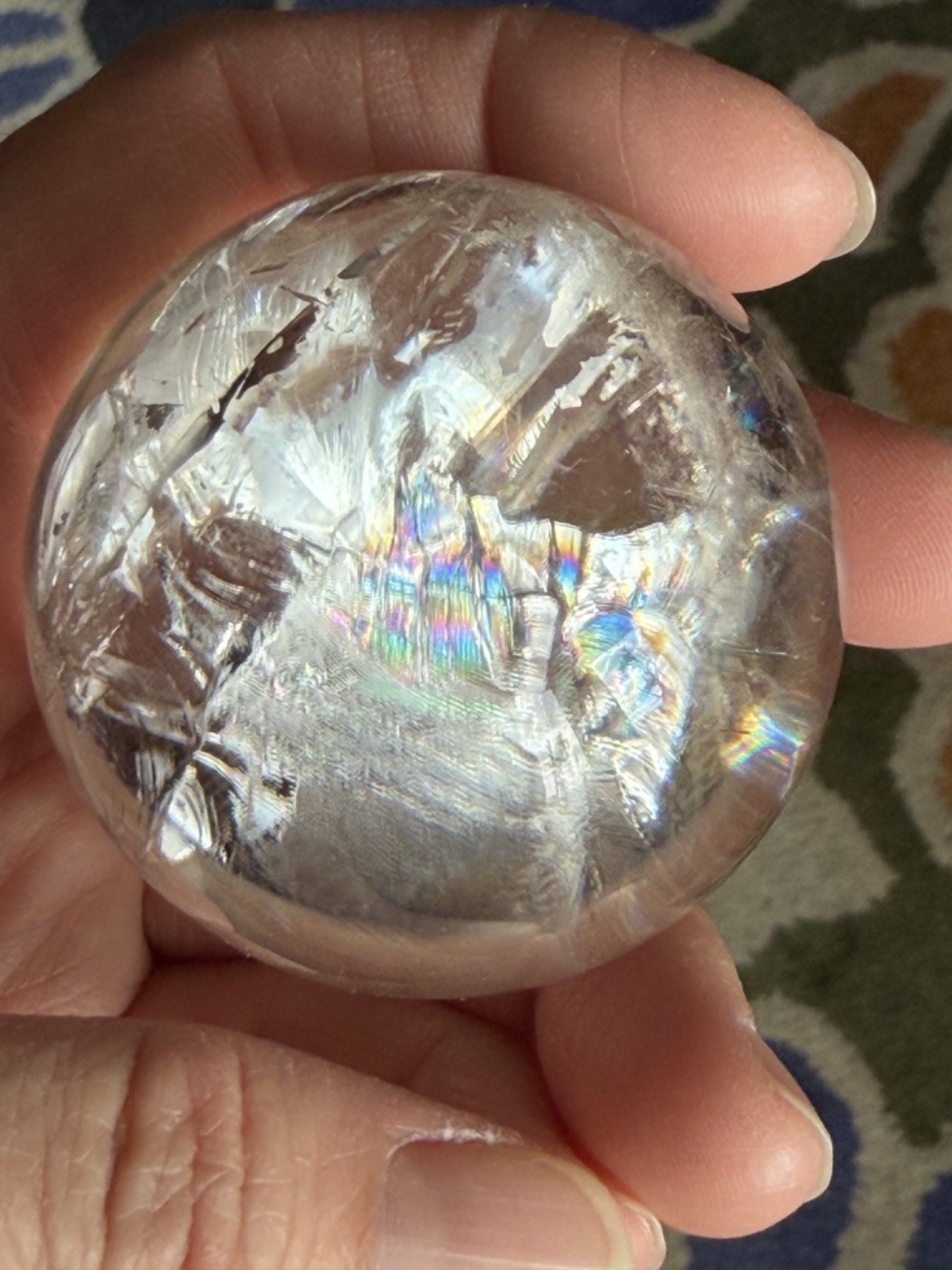 50mm Natural Rainbow Clear Quartz Sphere 173 grams