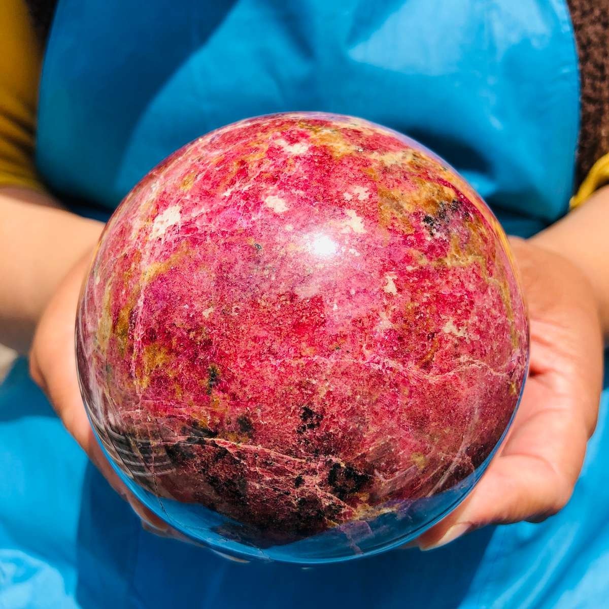 4.4 LB Natural Rhodonite Crystal Sphere Pink Black Healing Gem Stone 4795